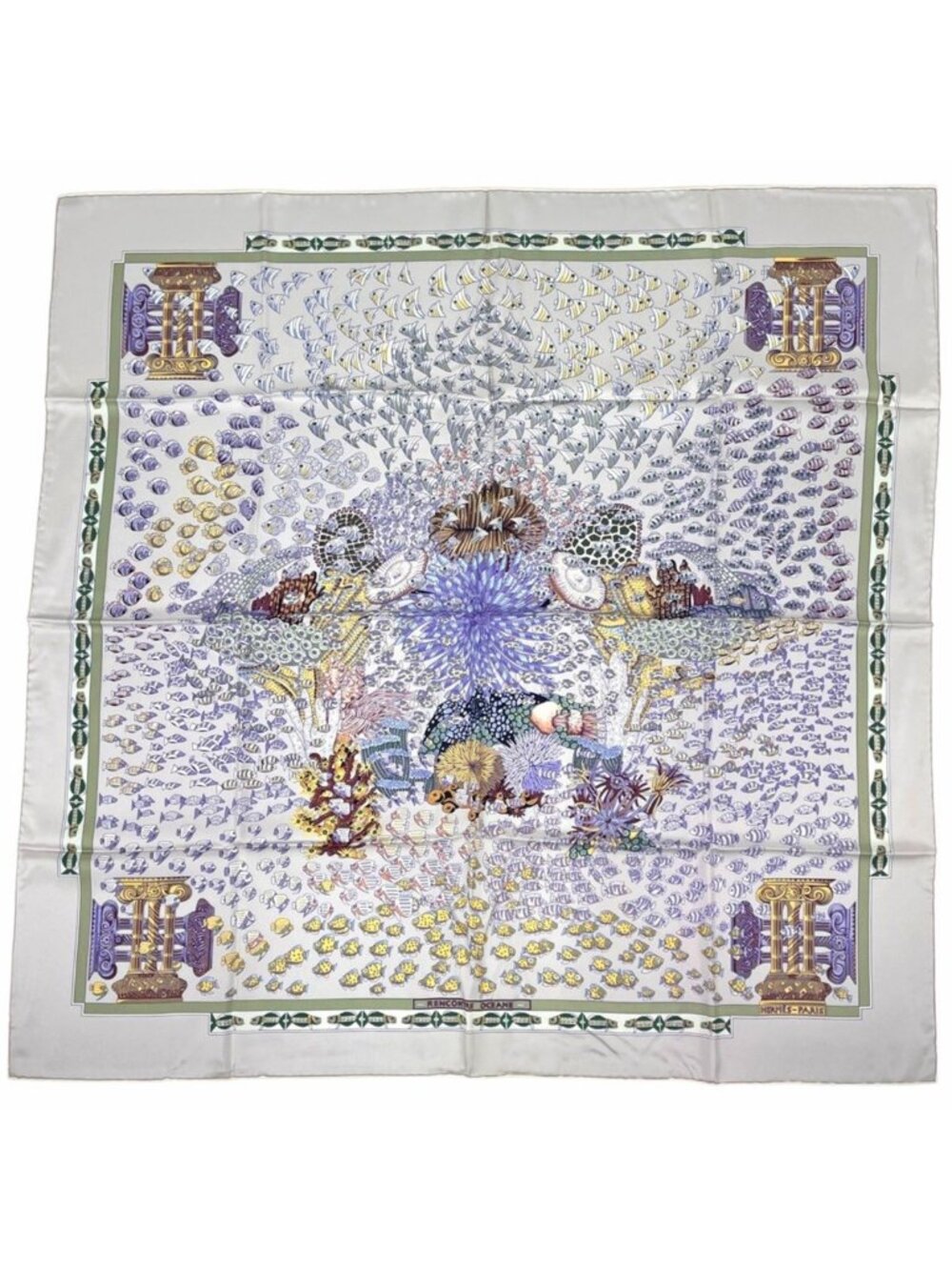 Hermes Carre 90 Renconte Oceane Scarf Atlantic Encounters Silk Purple Multicolor - Picture 1 of 4
